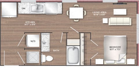 Floor plan for studio, 1 bath, 485 sqft
